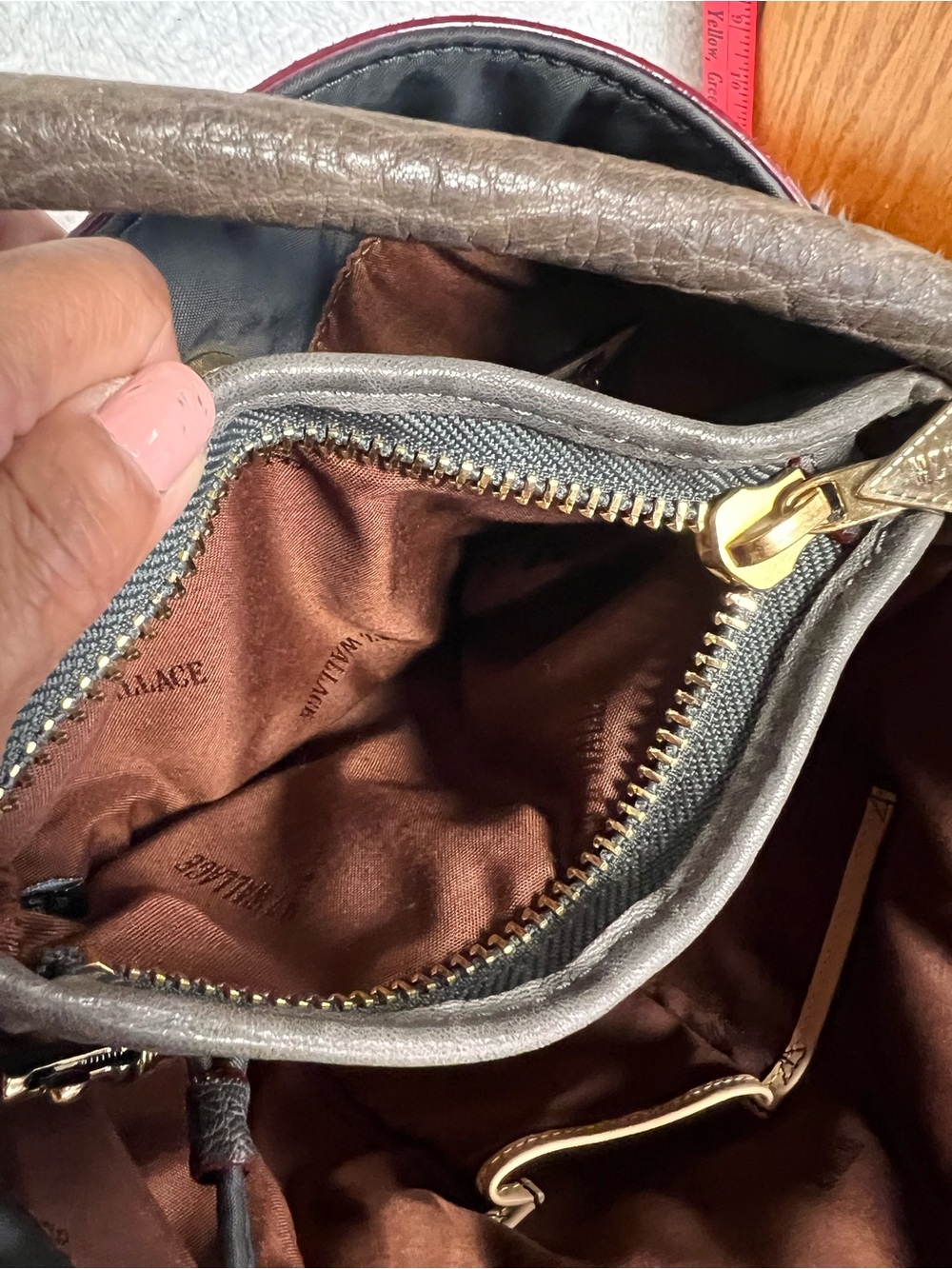MZ Wallace Gray Nylon & Brown Leather Shoulder Bag with Tassel - Picture 5 of 8